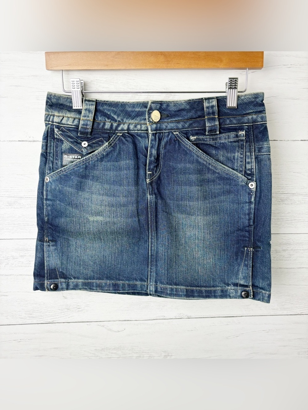 G-Star Raw Exper Denim Mini Skirt Rigid Denim Pockets Y2K Vintage 25
